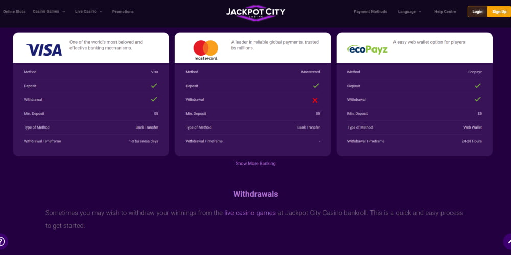 JackpotCity Casino withdrawals