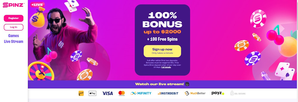 Spinz casino homepage
